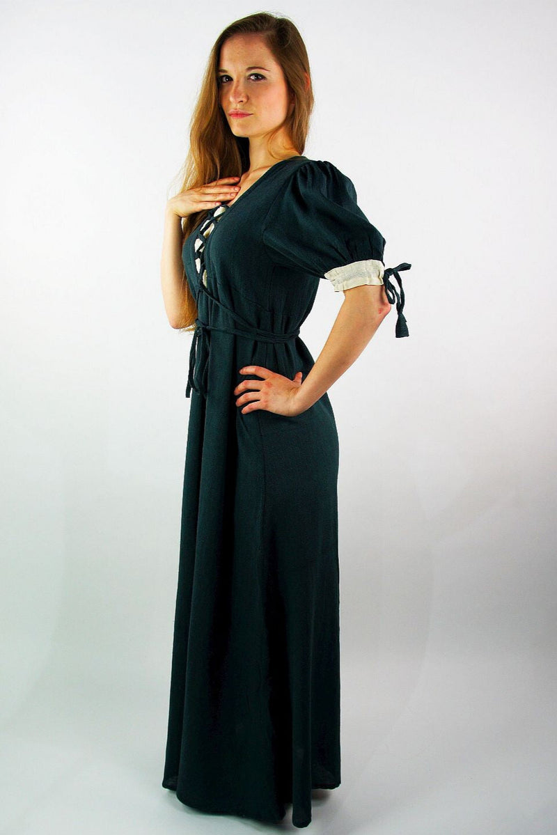 Renaissance zomerjurk Denise, groen-naturel