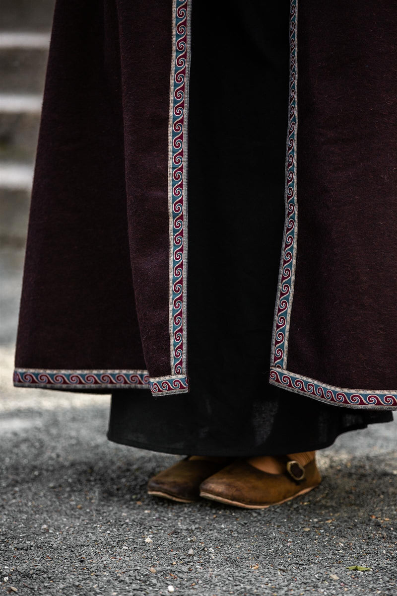 Geborduurde mantel Lyra, wolmix, bruin