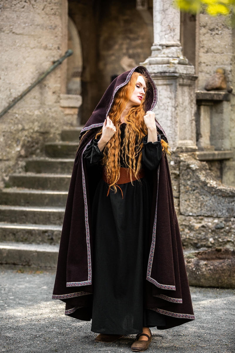 Geborduurde mantel Lyra, wolmix, bruin