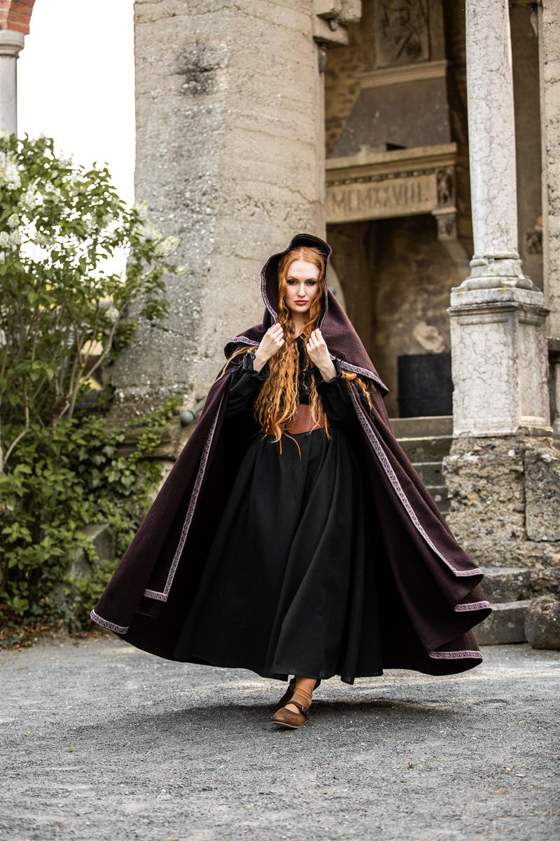 Geborduurde mantel Lyra, wolmix, bruin