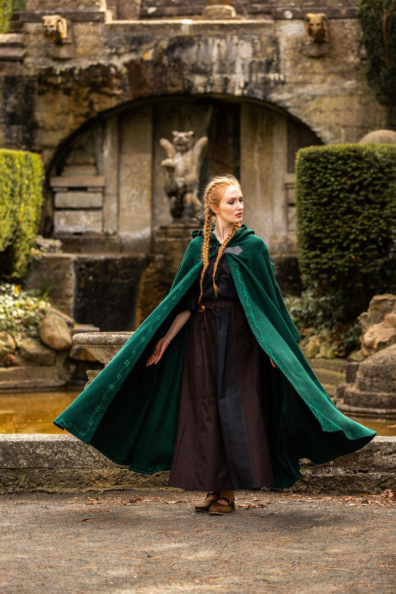 Geborduurde mantel Damia met sluiting, groen, wolmix