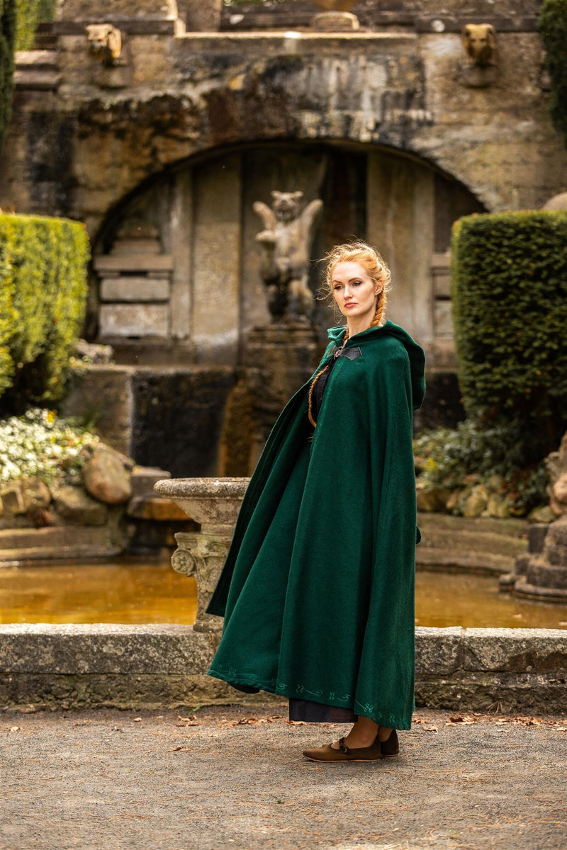 Geborduurde mantel Damia met sluiting, groen, wolmix