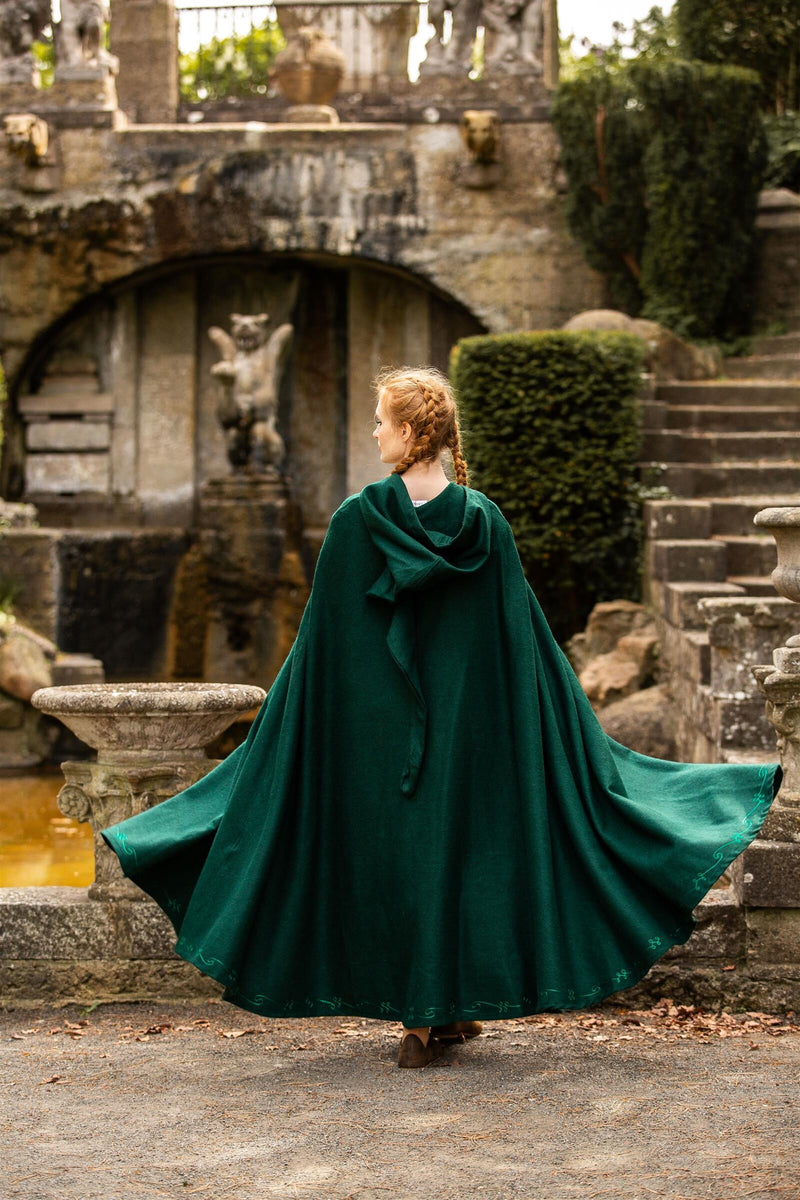 Geborduurde mantel Damia met sluiting, groen, wolmix