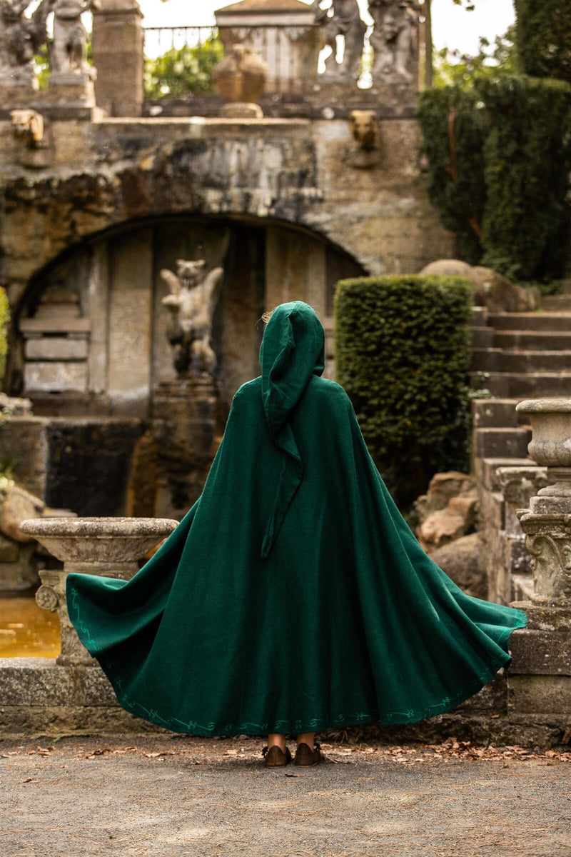 Geborduurde mantel Damia met sluiting, groen, wolmix