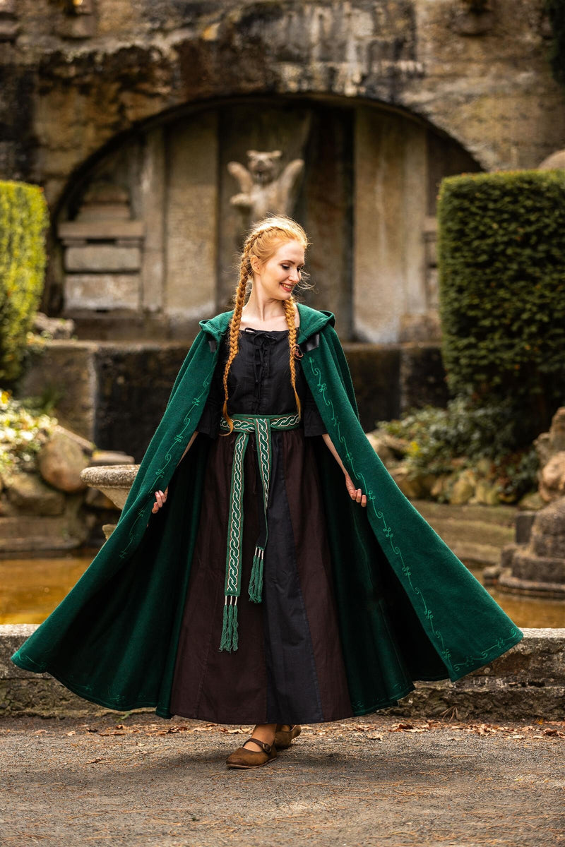 Geborduurde mantel Damia met sluiting, groen, wolmix