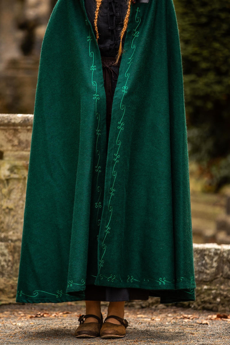 Geborduurde mantel Damia met sluiting, groen, wolmix