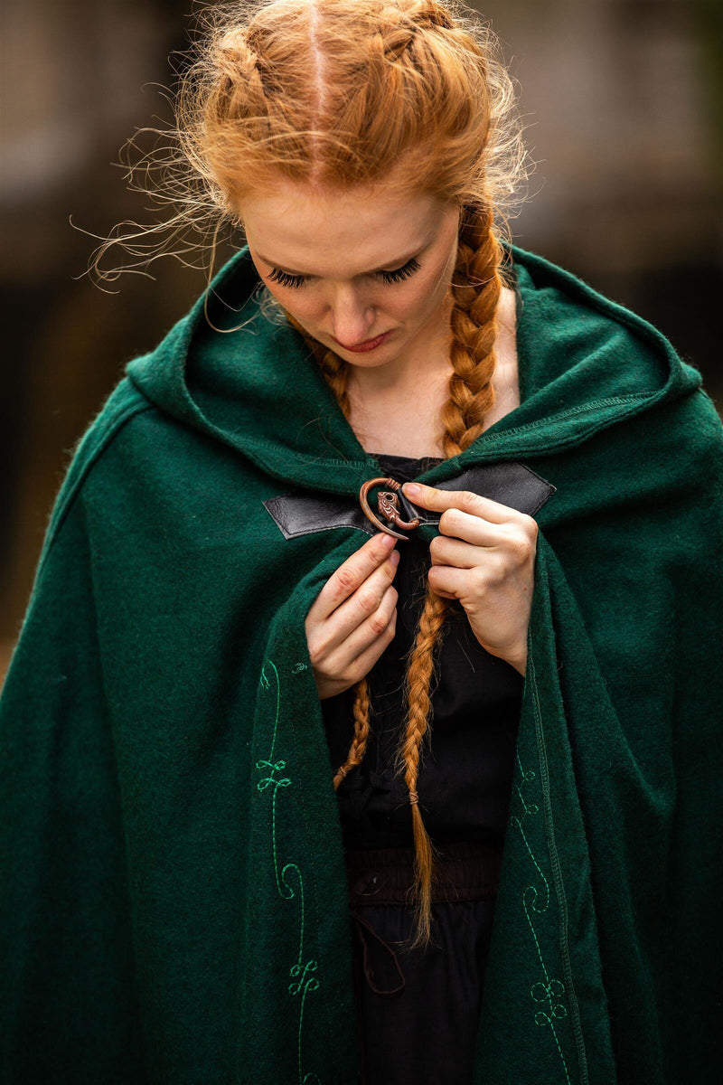 Geborduurde mantel Damia met sluiting, groen, wolmix