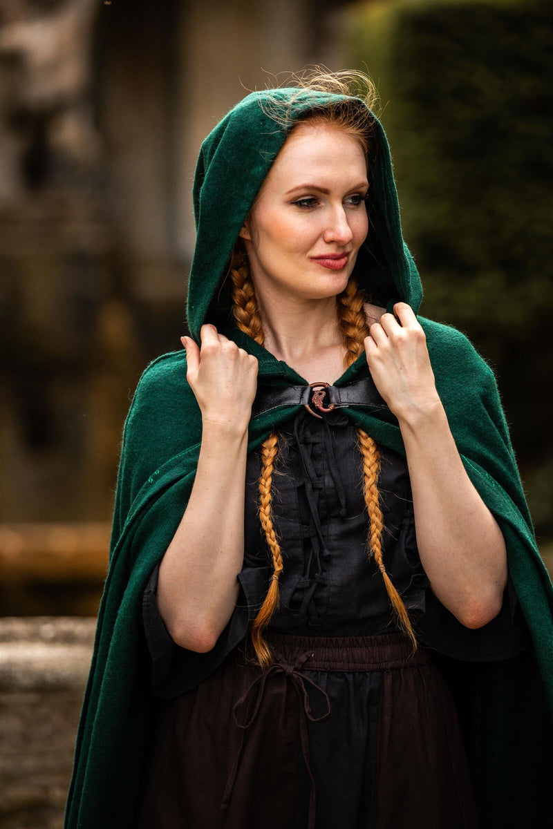 Geborduurde mantel Damia met sluiting, groen, wolmix