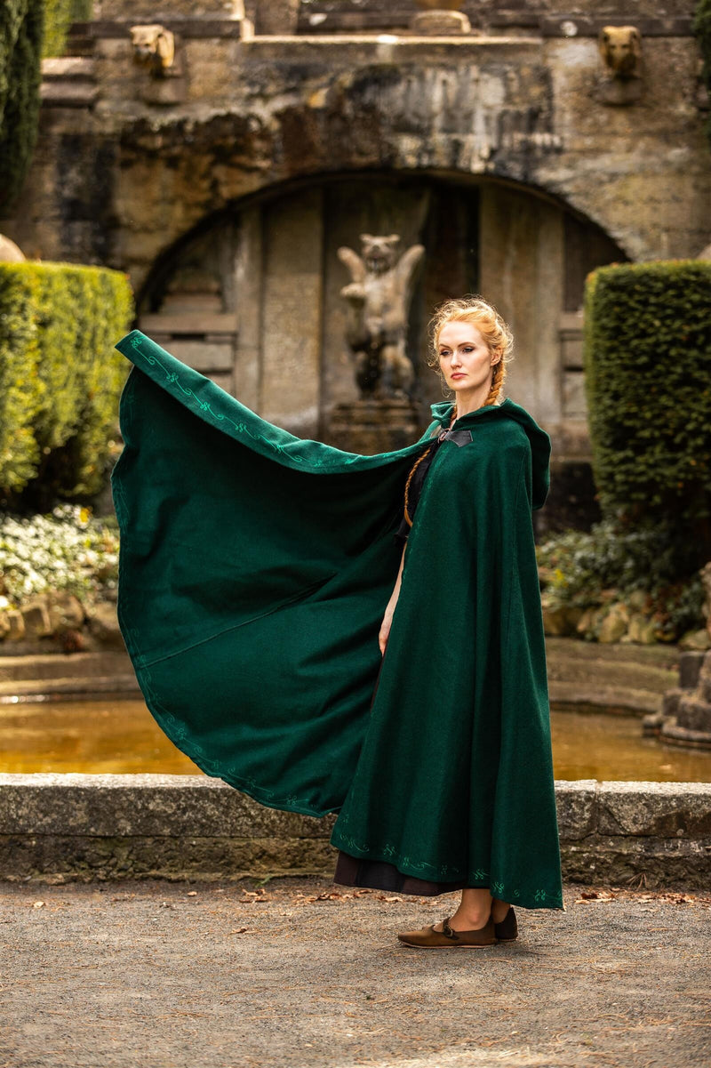 Geborduurde mantel Damia met sluiting, groen, wolmix