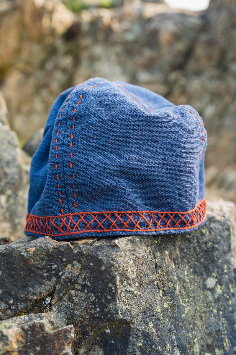 Geborduurde Viking muts Ulf, blauw