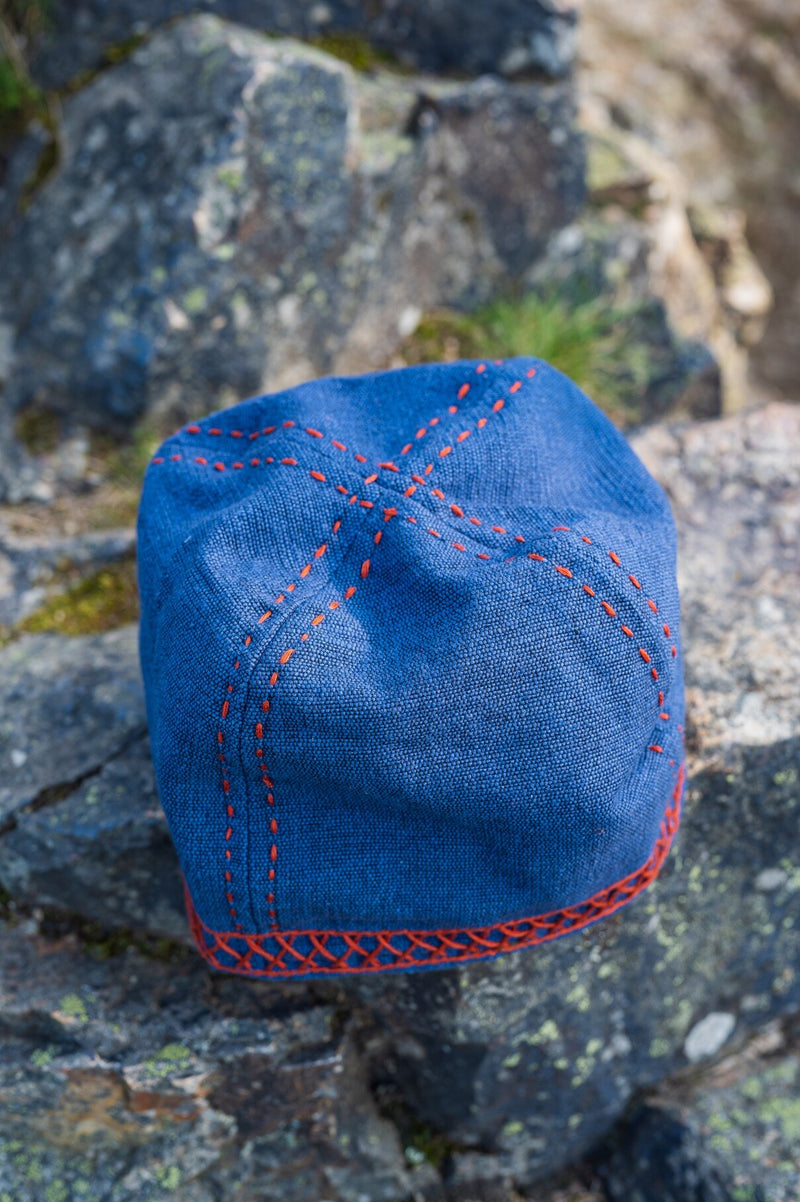 Geborduurde Viking muts Ulf, blauw