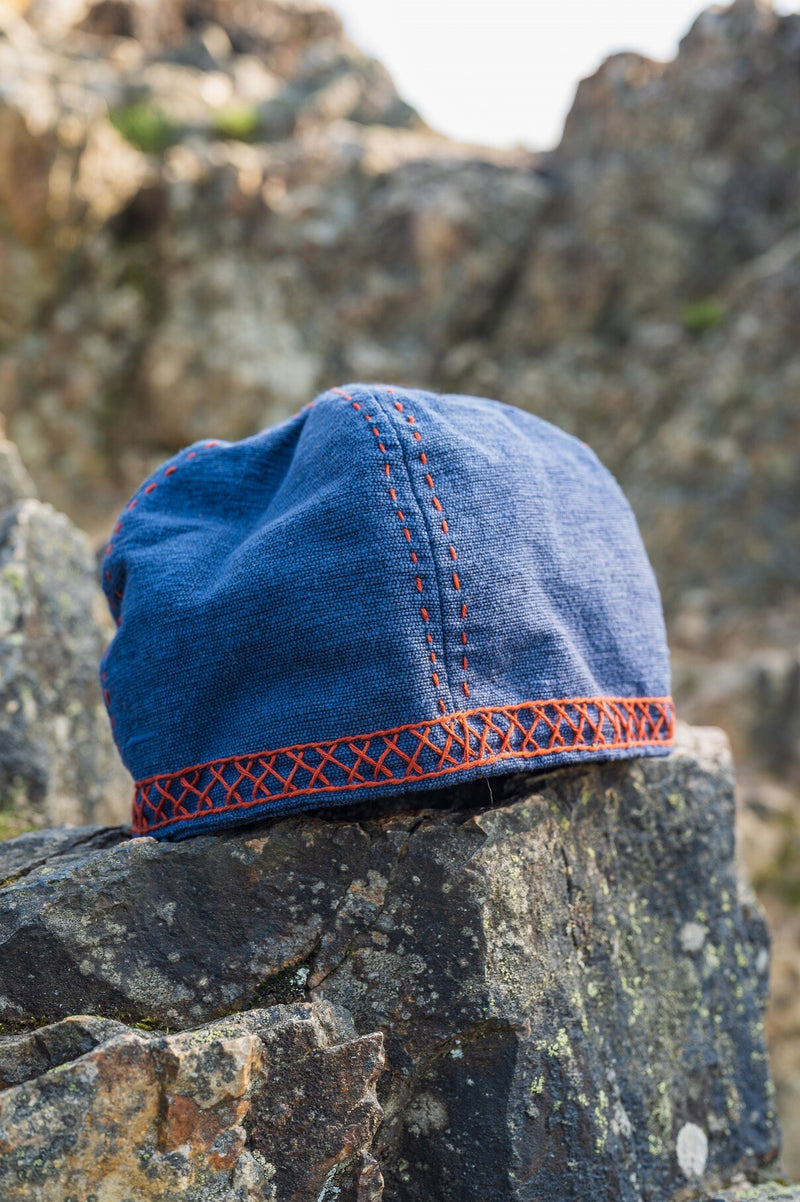 Geborduurde Viking muts Ulf, blauw