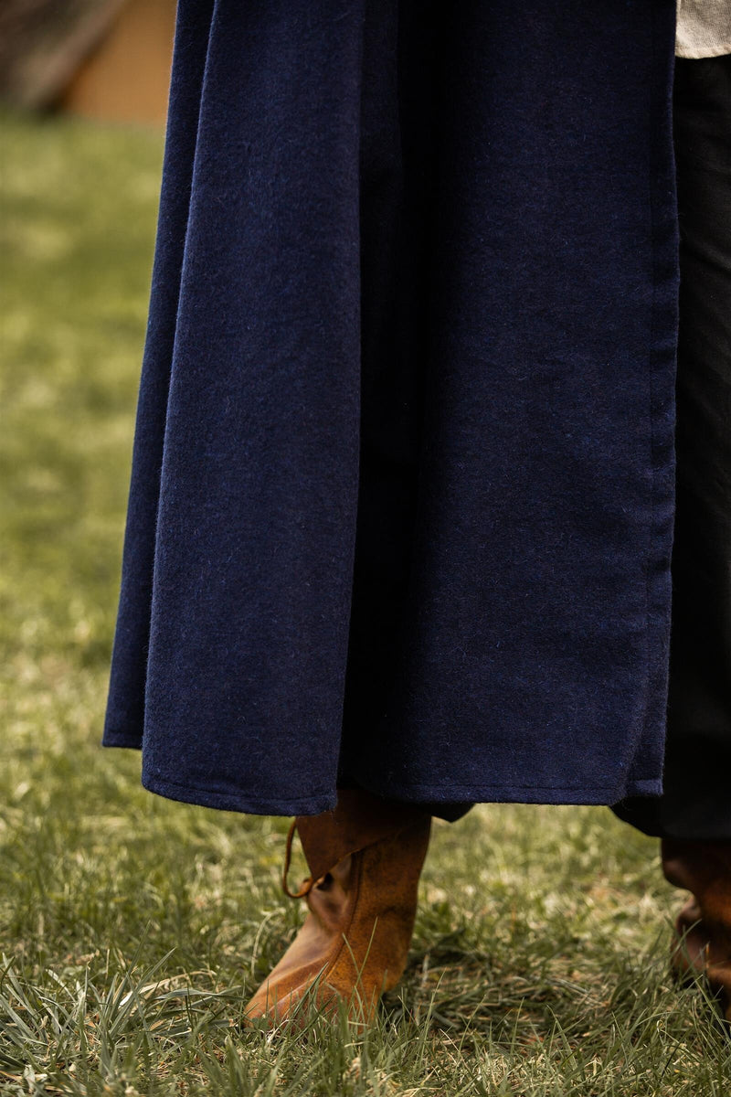 Middeleeuwse mantel met kap, wolmix, blauw