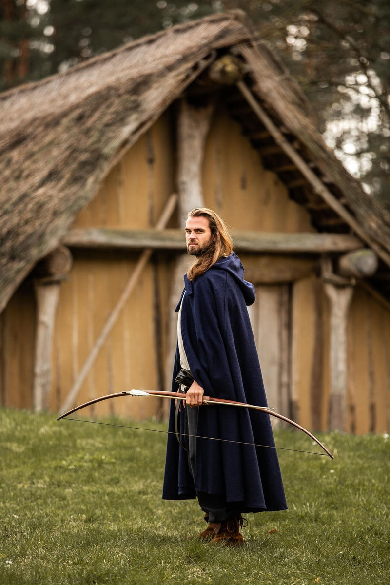 Middeleeuwse mantel met kap, wolmix, blauw