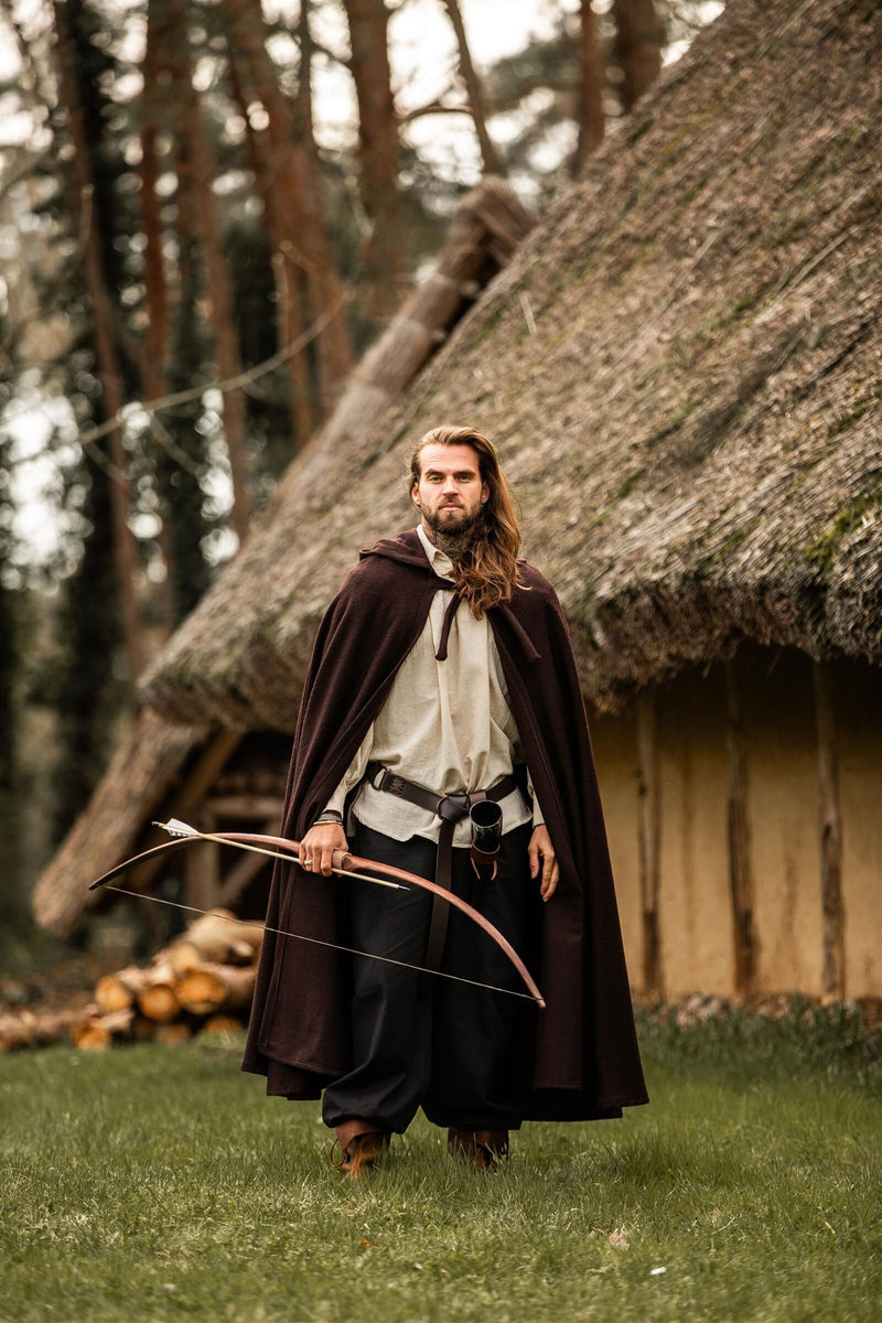 Middeleeuwse mantel met kap, bruin