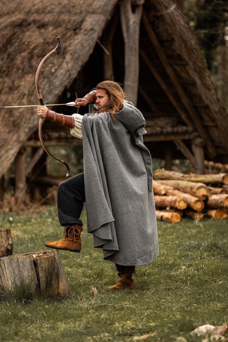 Middeleeuwse mantel met kap, grijs, wolmix