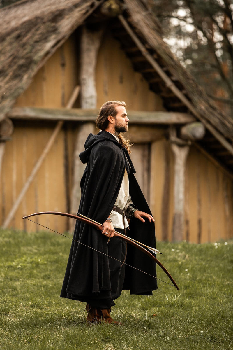 Middeleeuwse mantel met kap, zwart, wolmix